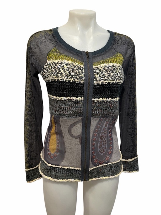 LULU-H Tops - LULU-H vintage Y2K sheer knit mix zip up long sleeve top Medium